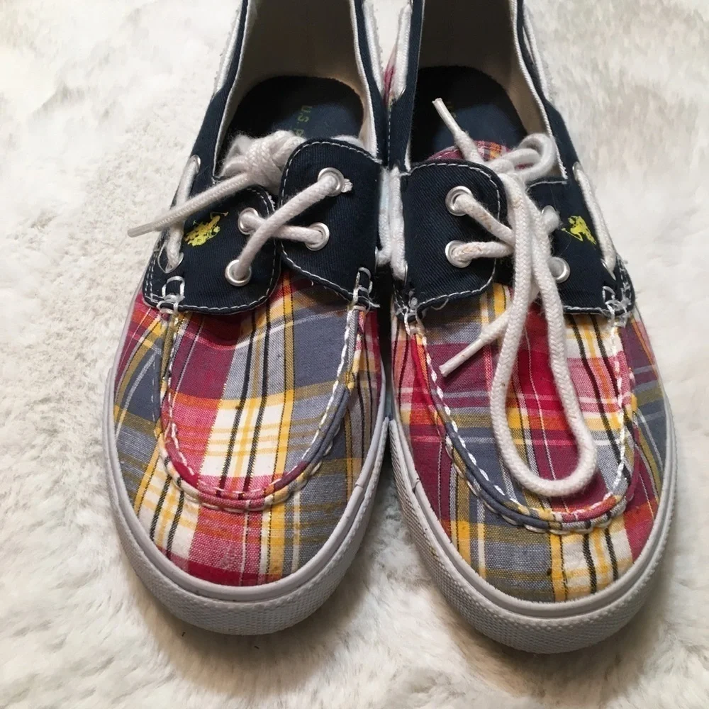 U.S Polo Assn PLAID Boat Shoes Deck Loafers Sneakers Size 8.5